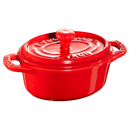 STAUB| Ceramic Mini Cocotte, Oval – Cherry Red - Ø 100 mm - Oven-Safe, All Hobs
