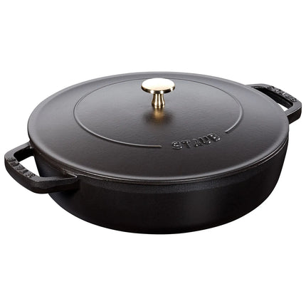 STAUB | Enameled Cast Iron Round Braiser – Ø24 cm - Black - Self-Basting Chistera Lid