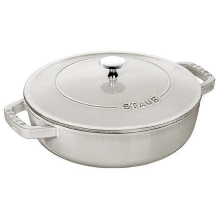 STAUB | Enameled Cast Iron Round Braiser – Ø24 cm - White Truffle - Self-Basting Chistera Lid - Oven-Safe to 240 °C