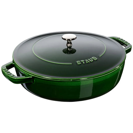 STAUB | Enameled Cast Iron Round Braiser – Ø28 cm - Basil Green - Self-Basting Chistera Lid