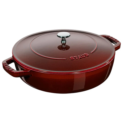 STAUB | Enameled Cast Iron Round Braiser – Ø28 cm - Grenadine Red - Self-Basting Chistera Lid