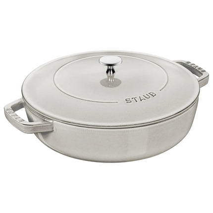 STAUB | Enameled Cast Iron Round Braiser – Ø28 cm - White Truffle - Self-Basting Chistera Lid - Oven-Safe to 240 °C