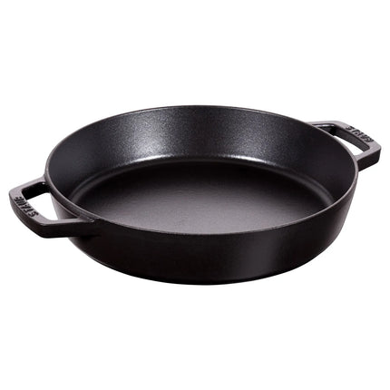STAUB| Round Bare Cast Iron Skillet Frying Pan with Pour Spouts – Smooth Base - Black