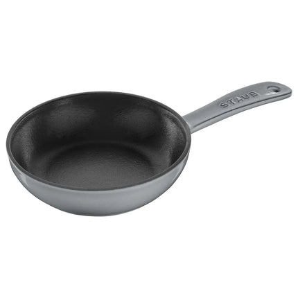 STAUB| Round Enameled Cast Iron Skillet – Ø 16 cm - Rustic Graphite Grey, No Pour Spout