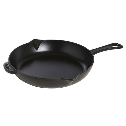 STAUB| Round Enameled Cast Iron Skillet Frying Pan with Pour Spouts – Ø 26 cm - Black