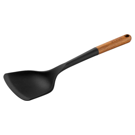 STAUB | Wok Turner Spatula – Silicone – Black – 310mm – Acacia Wood Handle – Non-Stick Safe