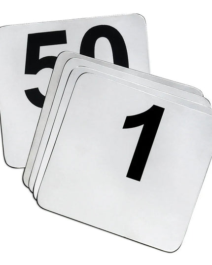 Thẻ Số Bàn Tablecraft N150 Số #1-50, 10.2 cm x 10.2 cm, Thép Không Gỉ/Đen