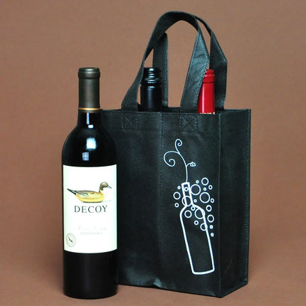 Túi Đựng 2 Chai Rượu Vang Vải Không Dệt LK Packaging NW7493 23.5 cm x 9.5 cm x 17.8 cm Màu Đen