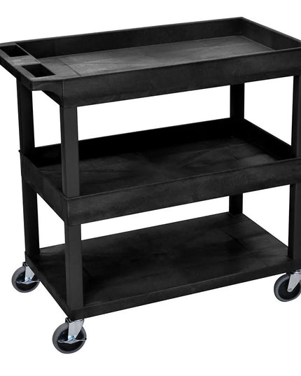 Xe Đẩy Tiện Ích Polymer 3 Tầng Luxor Tải Trọng 181.41 kg, Gờ Nâng, Đen (EC112-B)
