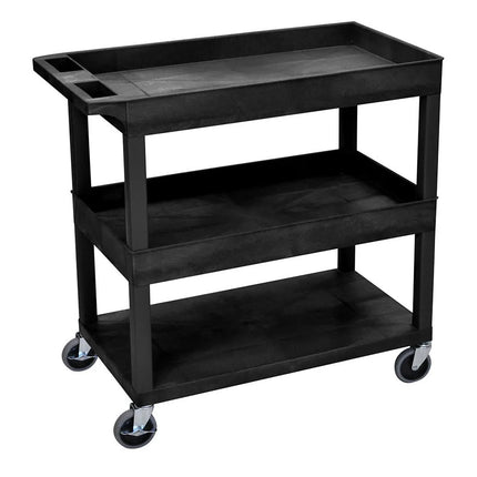 Xe Đẩy Tiện Ích Polymer 3 Tầng Luxor Tải Trọng 181.41 kg, Gờ Nâng, Đen (EC112-B)
