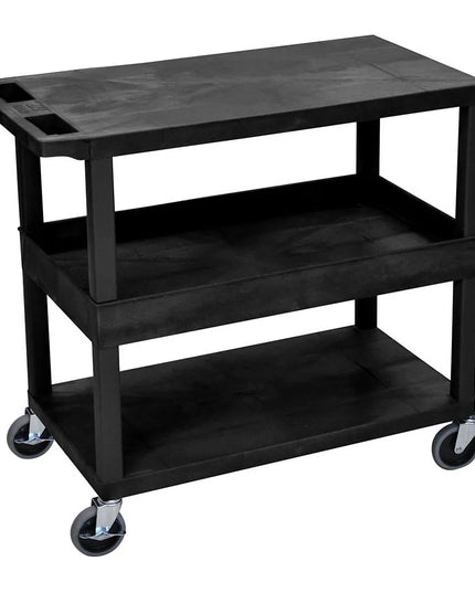 Xe Đẩy Tiện Ích Polymer 3 Tầng Luxor Tải Trọng 181.41 kg, Gờ Nâng, Đen (EC212-B)