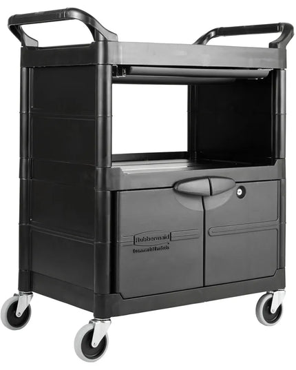 Xe Đẩy Tiện Ích Polymer 3 Tầng Rubbermaid FG345700BLA Tải Trọng 90.7 kg, Gờ Nâng