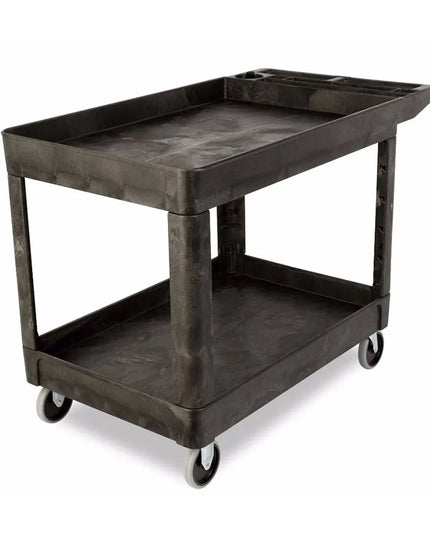 Xe Đẩy Tiện Ích Polymer Rubbermaid FG452089BLA 2 Tầng, Gờ Cao, Xốp Kết Cấu, Màu Đen