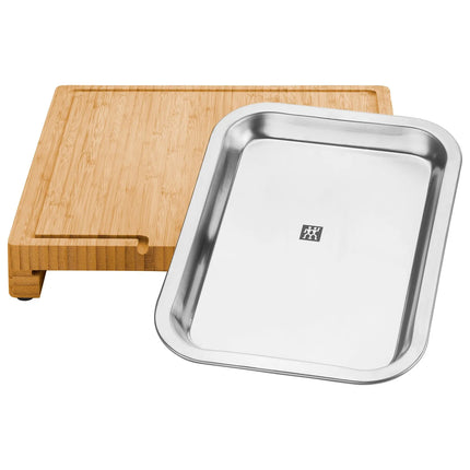 ZWILLING | Bamboo Chopping Board with Stainless Steel Tray – 390×300 mm, Juice Groove, FSC