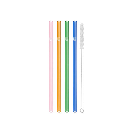 ZWILLING | Sorrento Coloured Straight Glass Straw Set – 4x straws + brush - borosilicate