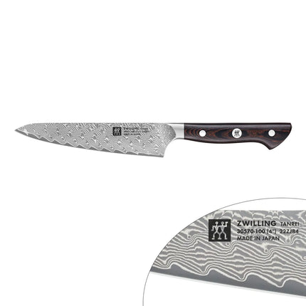 ZWILLING | Tanrei Compact Chef's Knife 140 mm – Plain Edge - Damascus 101-Layer - Brown Micarta Handle
