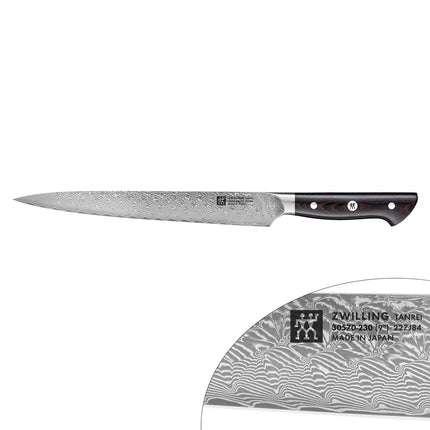 ZWILLING | Tanrei Meat Carving & Slicing Knife – Plain Edge - Damascus 101-Layer - Brown Micarta Handle
