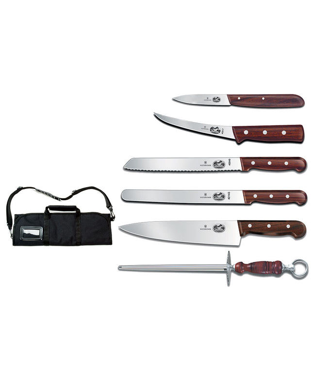 Bộ Dao Victorinox 7.4012-X7 7 Món Kèm Túi Canvas Tay Cầm Gỗ Hồng Mộc