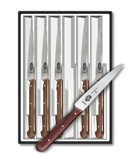 Bộ 6 Dao Steak Victorinox 5.2000.12-X4 Lưỡi Đầu Giáo Cán Gỗ Hồng Mộc