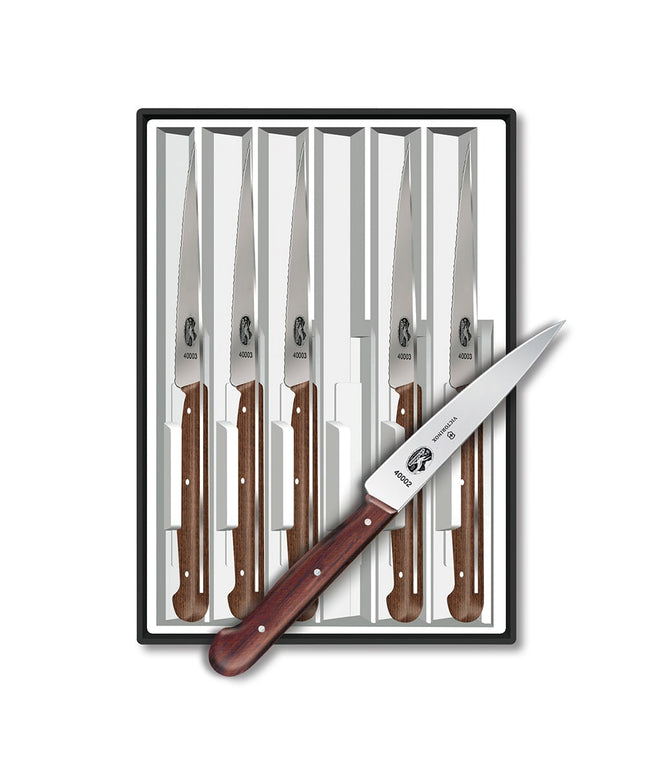 Bộ 6 Dao Steak Victorinox 5.2000.12-X4 Lưỡi Đầu Giáo Cán Gỗ Hồng Mộc