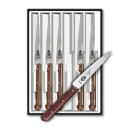 Bộ 6 Dao Steak Victorinox 5.2000.12-X4 Lưỡi Đầu Giáo Cán Gỗ Hồng Mộc