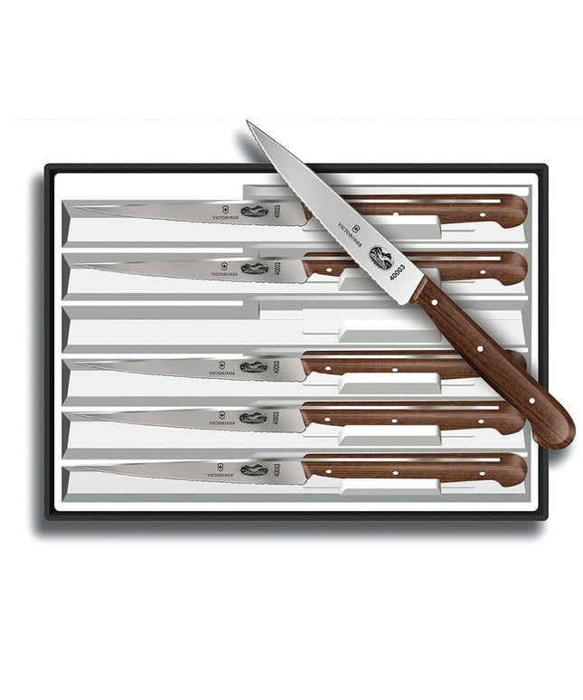 Bộ 6 Dao Steak Victorinox 5.2000.12-X4 Lưỡi Đầu Giáo Cán Gỗ Hồng Mộc