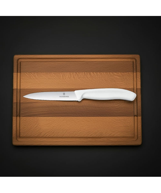 Dao Gọt Lưỡi Lượn Sóng Victorinox 6.7737 10.2 cm Cán Polypropylene Trắng