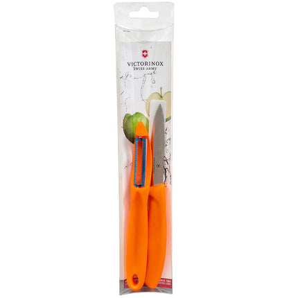 Bộ Dao Gọt Và Dụng Cụ Gọt Vỏ Victorinox 7.6075.9-X1 Thép Không Gỉ Tay Cầm Cam