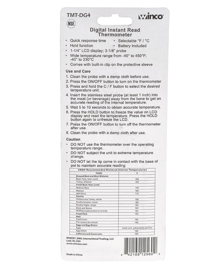 Winco TMT-DG4 Nhiệt Kế Điện Tử Bỏ Túi Que Đo 7.9 cm, -40 Đến 450 Độ F