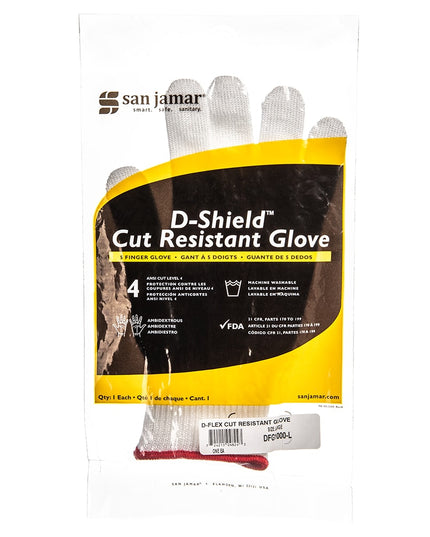 Găng Tay Chống Cắt San Jamar DFG1000-L Cỡ L - Sợi Tổng Hợp, Trắng Viền Cổ Tay Đỏ