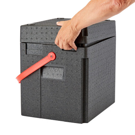 (1 piece) CAMBRO | Cam GoBox® Beverage Carrier – 420×335×420 mm – Red shoulder strap – 4 hr temp hold