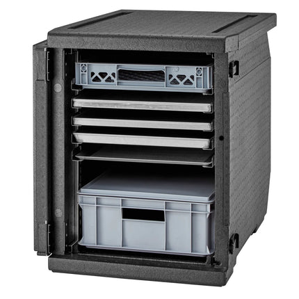 (1 piece) CAMBRO | Cam GoBox® Frontloader – 540×770×687 mm – Black – Condensate tray & internal rails – 4 hr temp hold