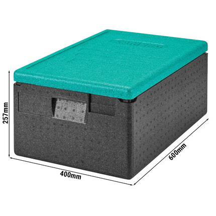 (1 piece) CAMBRO | Cam GoBox® Toploader – 600×400×257 mm – Green lid – GN 1/1 – 4 hr temp hold