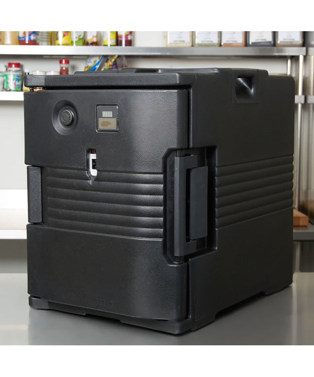 Thùng vận chuyển thực phẩm cách nhiệt bằng điện nạp trước màu đen Cambro Ultra Pan Carrier UPCH400 (110V) - Chứa tối đa 