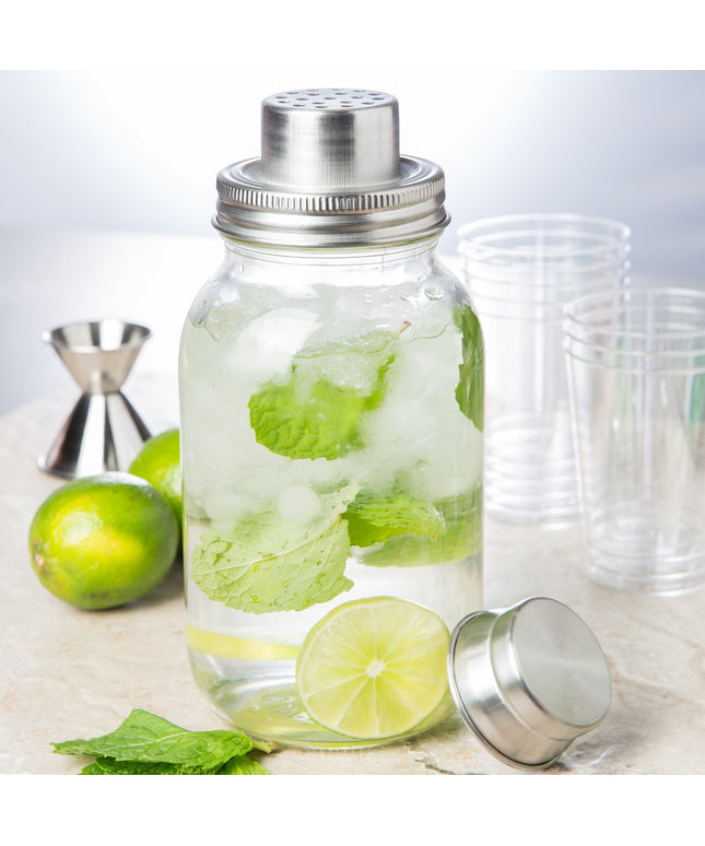 Bình lắc cocktail thủy tinh kiểu hũ mason 3 mảnh TableCraft MJS30 887 ml