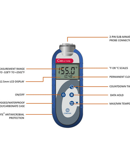 Nhiệt Kế Cặp Nhiệt Điện Kỹ Thuật Số Chống Nước Comark C48 - Loại K