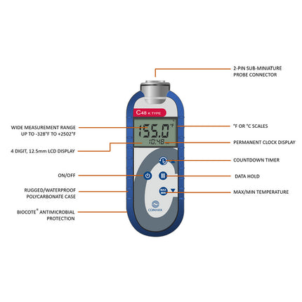 Nhiệt Kế Cặp Nhiệt Điện Kỹ Thuật Số Chống Nước Comark C48 - Loại K