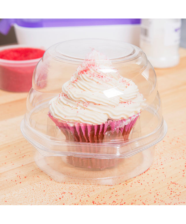 Hộp đựng cupcake nhựa trong nắp vòm bản lề 1 ngăn Inno-Pak Swirl Dome - Bộ 10 cái