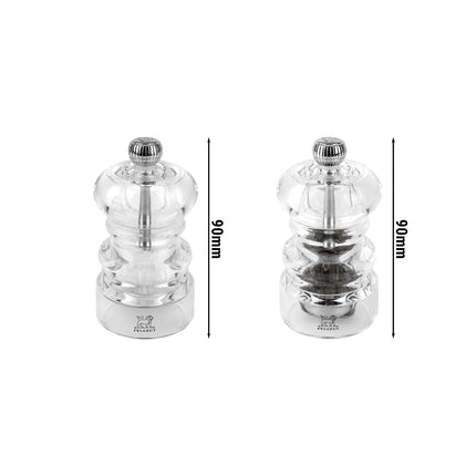 (12 pieces) PEUGEOT | NANCY Salt & Pepper Mill Set – Acrylic - 9 cm - Steel Salt & 2-Stage SS Pepper