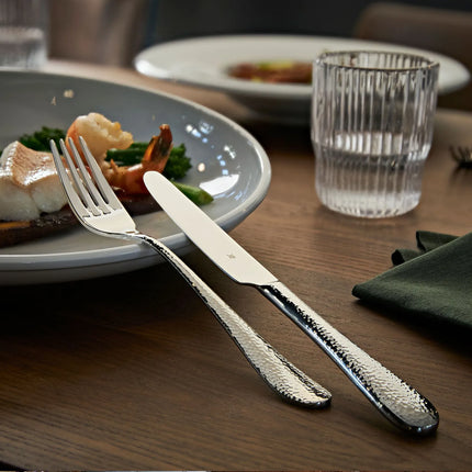 (12 pieces) WMF | Sitello Table Fork – 18/10 Stainless Steel - 206 mm - Polished - Hammered Finish