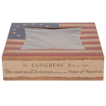 Hộp bánh Southern Champion 22,9 cm x 22,9 cm x 6,3 cm Auto-Popup cửa sổ Pie / với Vintage American Flag / Declaration of