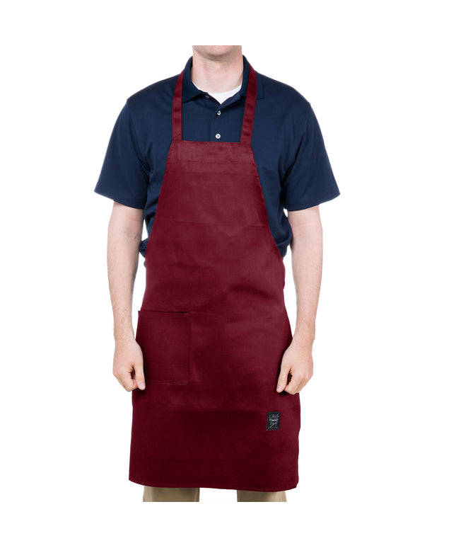 Tạp dề yếm dài vải poly-cotton có thể tùy chỉnh Chef Revival đỏ mận, 1 túi