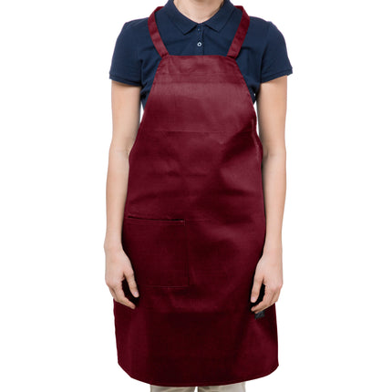 Tạp dề yếm dài vải poly-cotton có thể tùy chỉnh Chef Revival đỏ mận, 1 túi