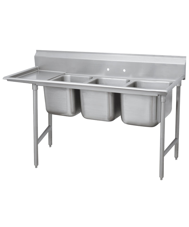 Bồn rửa nồi ba khoang Advance Tabco 9-23-60-18 Super Saver 226 cm kèm bàn ráo trái 46 cm