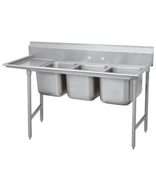 Bồn rửa 3 ngăn Advance Tabco Regaline 272 cm, mặt để ráo trái 91 cm, 93-23-60-36