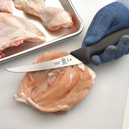 Mercer Culinary M13704 Dao Rọc Xương Cong Bán Linh Hoạt 15 cm Cán Nylon Đen Vân Nổi, Thép Đức Carbon Cao