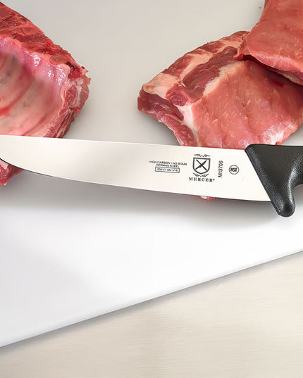 Dao Làm Thịt Châu Âu Mercer Culinary M13706 21cm Cán Nylon Cứng Đen Thép Đức Carbon Cao