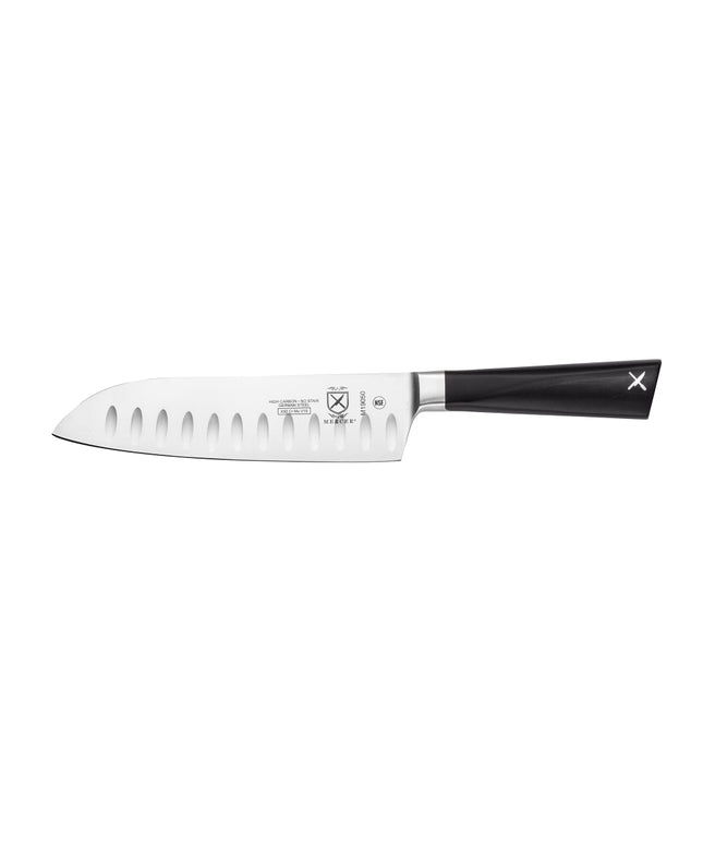 Dao Santoku Mercer Culinary M19050 17.8 cm Lưỡi Granton Cán POM Đen Thép Đức Carbon Cao