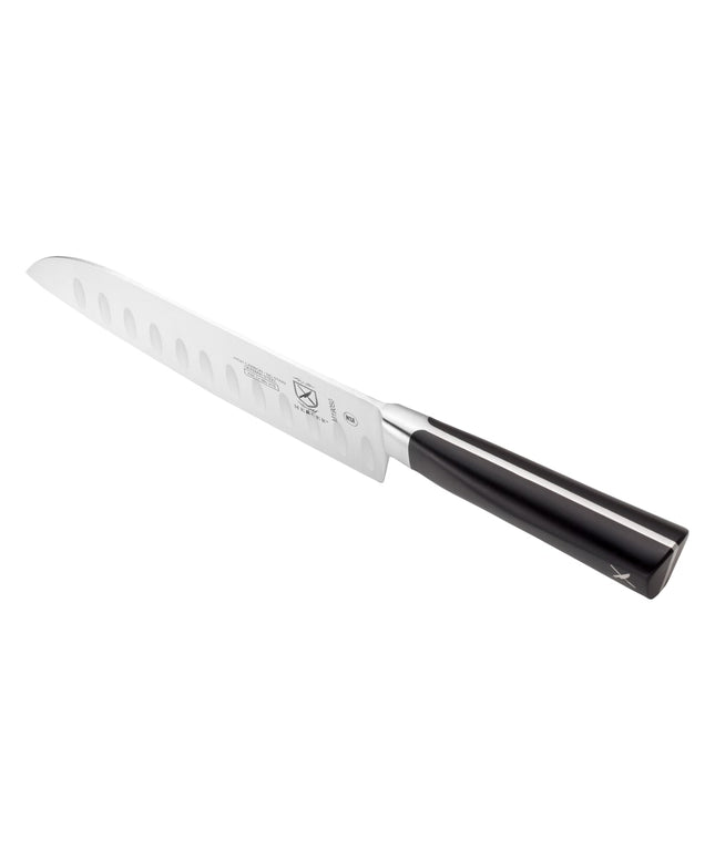 Dao Santoku Mercer Culinary M19050 17.8 cm Lưỡi Granton Cán POM Đen Thép Đức Carbon Cao