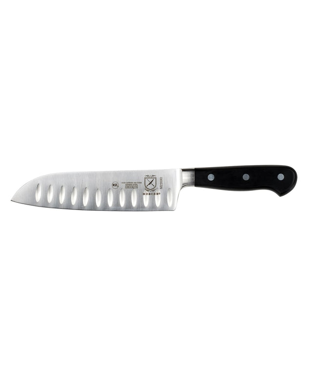 Dao Santoku Mercer Culinary M23590 17.8 cm Lưỡi Granton Cán Delrin® Đen Thép Đức Carbon Cao